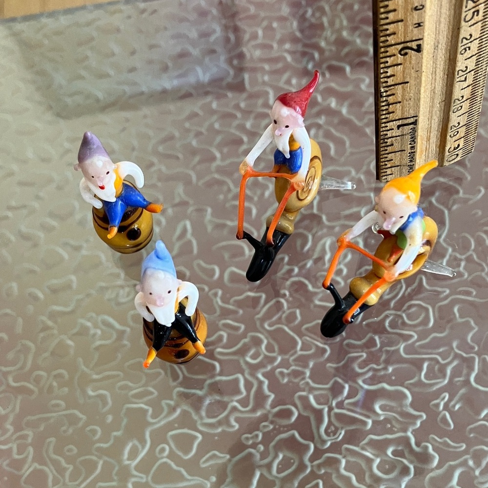 Vintage German Colorful Glass Gnome Figurine Set
